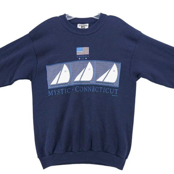 Vintage Mystic Connecticut Sweatshirt LEE Sailing Boats 90s 1995 Size MEDIUM - Picture 2 of 8
